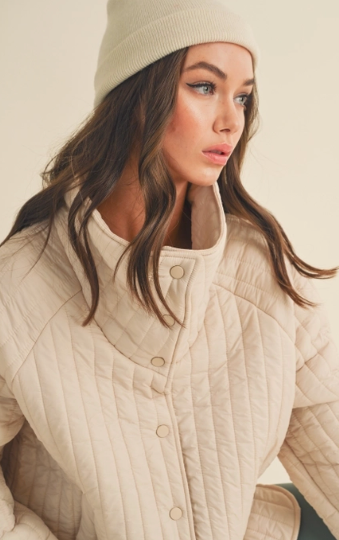 Cream Classic Silhouette Quilted Jacket
