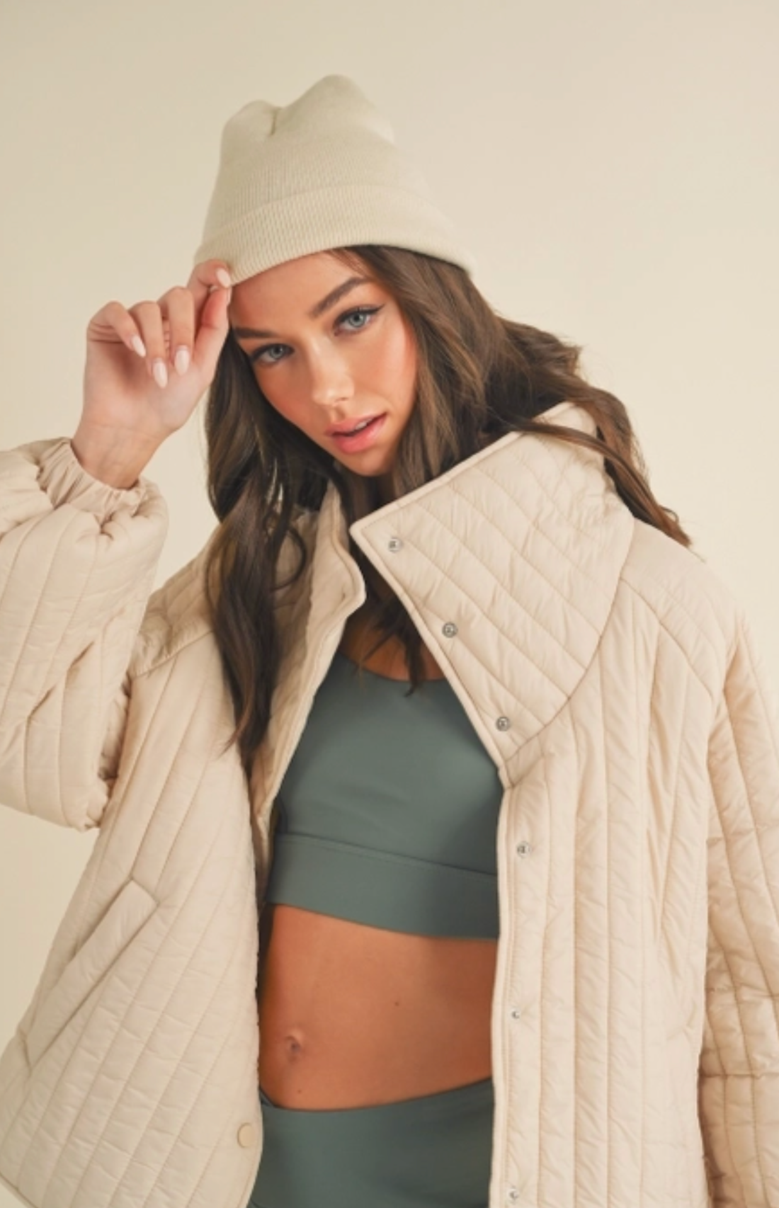 Beige quilted jacket womens sales